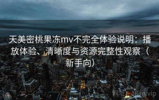 天美密桃果冻mv不完全体验说明：播放体验、清晰度与资源完整性观察（新手向）
