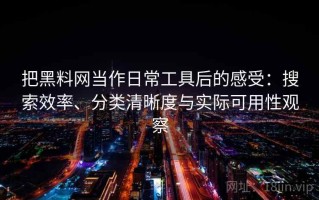 把黑料网当作日常工具后的感受：搜索效率、分类清晰度与实际可用性观察